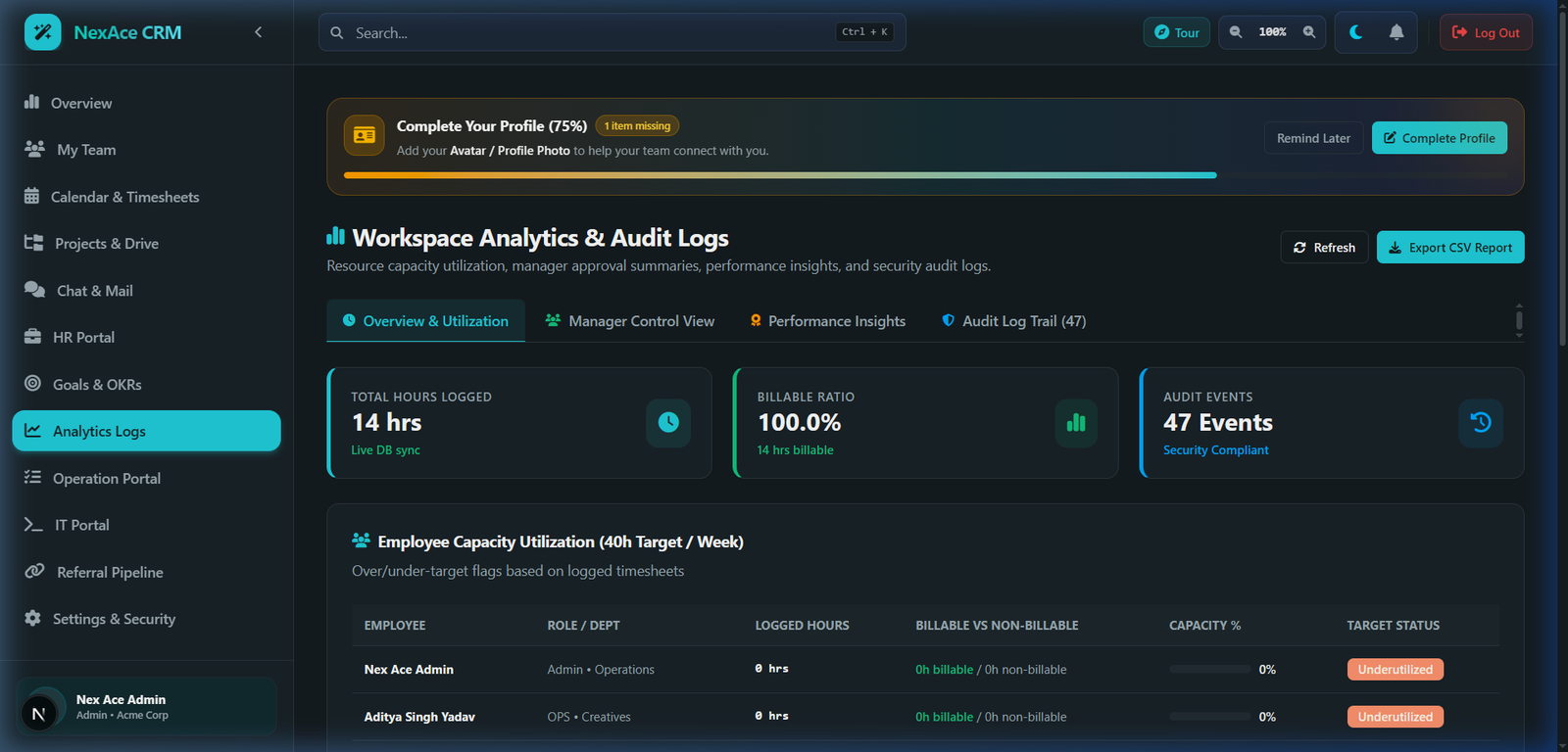 Analytics & Security Audit Logs Screenshot
