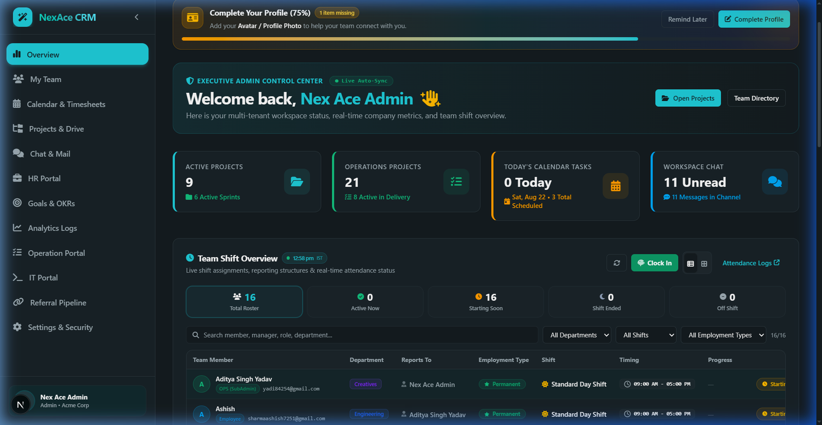 Dashboard Overview Screenshot