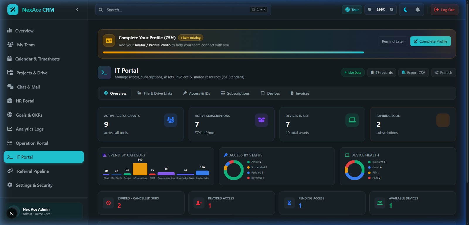 IT Portal, Assets & Invoicing Screenshot