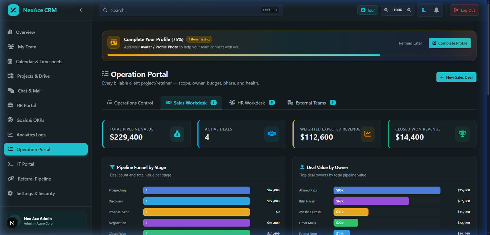 Operation Portal, Sales & Clients Screenshot