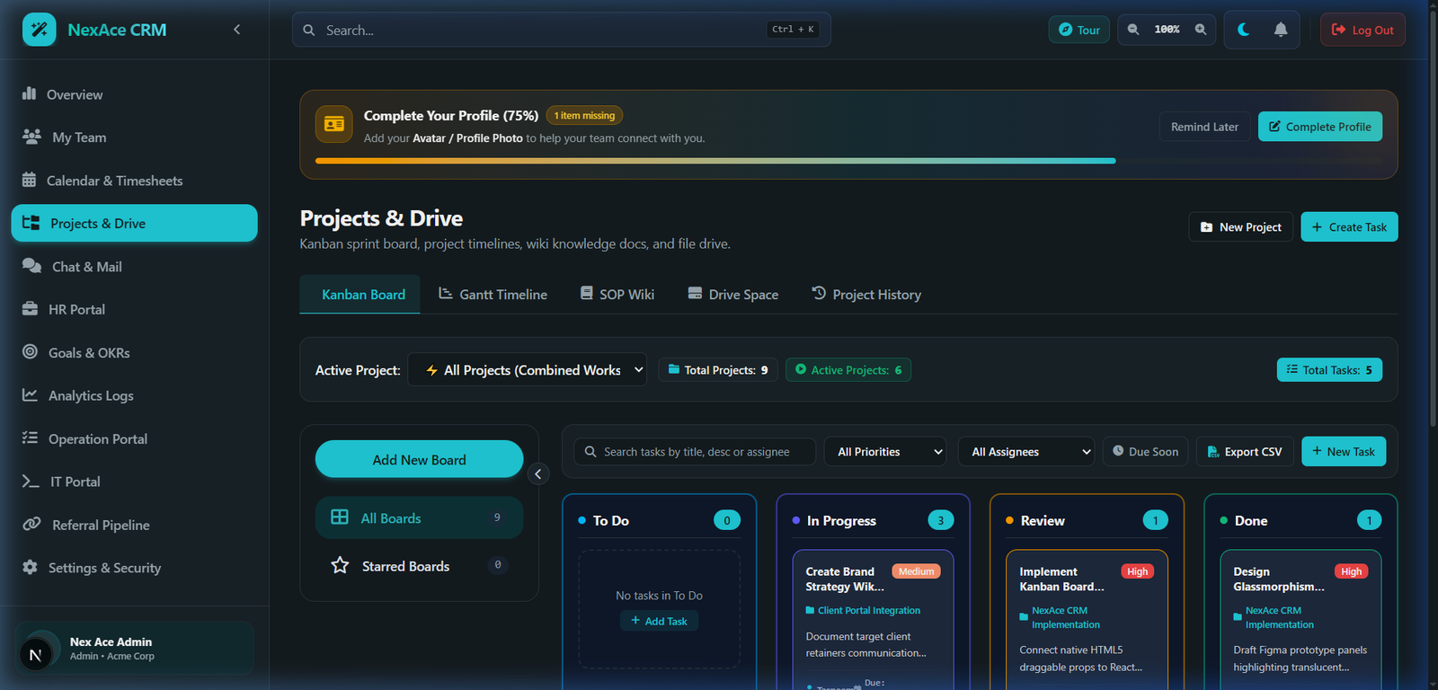 Projects, Tasks, Wiki & Drive Screenshot